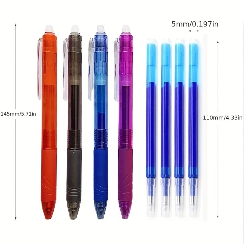 4 kom/set 0,7 mm set čarobnih gel olovki s izbrisivim punjenjem, 8 boja, štapić s gel tintom za dopunu, pisaći pribor, olovke na uvlačenje, perive šipke s drškom