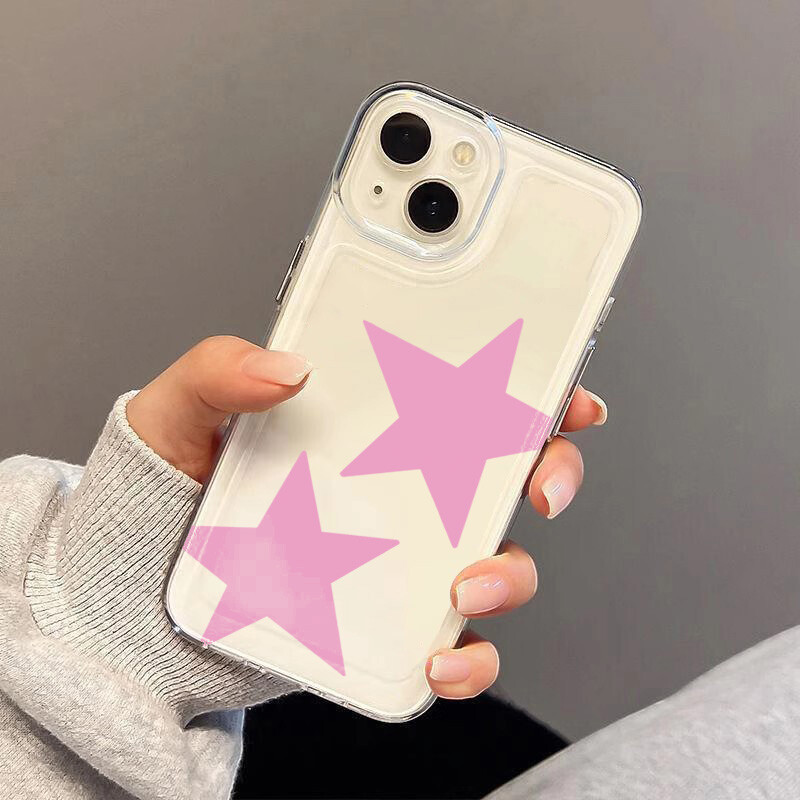 Сладък цветен прозрачен калъф за телефон с пентаграма за iPhone 16 15 14 13 12 11 Pro Max XR XS Max 7 8 Plus SE2 MINI Creative Stars Cover