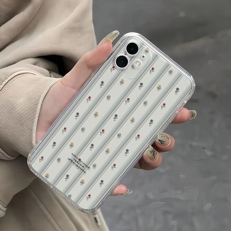Nova telefonska torbica s okomitim prugama s malim cvijećem za iPhone 16 15 14 13 12 11 Pro Max XR XS MAX 7 8 PLUS MINI silikonska mekana maska