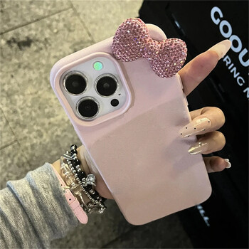 Luxury Glitter 3D Rhinestone Bowknot Litchi Pattern PU Δερμάτινη θήκη για iPhone 16 15 14 12 11 Pro Max 13 Mini X XR 7 8 Plus SE