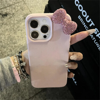 Luxury Glitter 3D Rhinestone Bowknot Litchi Pattern PU Δερμάτινη θήκη για iPhone 16 15 14 12 11 Pro Max 13 Mini X XR 7 8 Plus SE