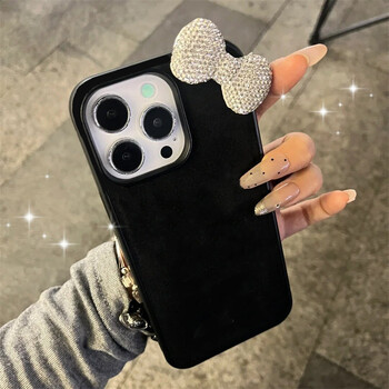 Θήκη Glitter 3D Bowknot Diamand για iPhone 16 15 13 12 14 11 Pro Max Plus Mini X XR Κορεάτικο χαριτωμένο μαλακό κάλυμμα με μαύρο κέλυφος