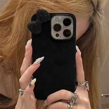 Θήκη Glitter 3D Bowknot Diamand για iPhone 16 15 13 12 14 11 Pro Max Plus Mini X XR Κορεάτικο χαριτωμένο μαλακό κάλυμμα με μαύρο κέλυφος