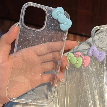 Χαριτωμένο 3D Candy Color Bowknot Glitter Clear Case για iPhone 16 15 14 12 11 Pro Max 13 Mini X XR 7 8 Plus SE Αισθητικό μαλακό κάλυμμα