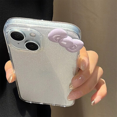 Mielas 3D Candy Color Bowknot Glitter skaidrus dėklas, skirtas iPhone 16 15 14 12 11 Pro Max 13 Mini X XR 7 8 Plus SE estetiškas minkštas dangtelis