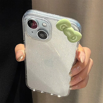 Mielas 3D Candy Color Bowknot Glitter skaidrus dėklas, skirtas iPhone 16 15 14 12 11 Pro Max 13 Mini X XR 7 8 Plus SE estetiškas minkštas dangtelis
