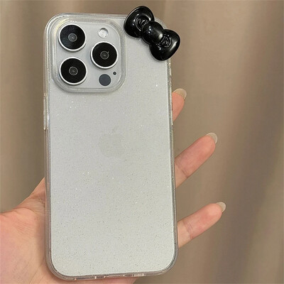 Mielas 3D Candy Color Bowknot Glitter skaidrus dėklas, skirtas iPhone 16 15 14 12 11 Pro Max 13 Mini X XR 7 8 Plus SE estetiškas minkštas dangtelis
