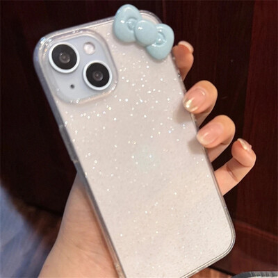 Mielas 3D Candy Color Bowknot Glitter skaidrus dėklas, skirtas iPhone 16 15 14 12 11 Pro Max 13 Mini X XR 7 8 Plus SE estetiškas minkštas dangtelis