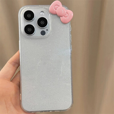 Mielas 3D Candy Color Bowknot Glitter skaidrus dėklas, skirtas iPhone 16 15 14 12 11 Pro Max 13 Mini X XR 7 8 Plus SE estetiškas minkštas dangtelis