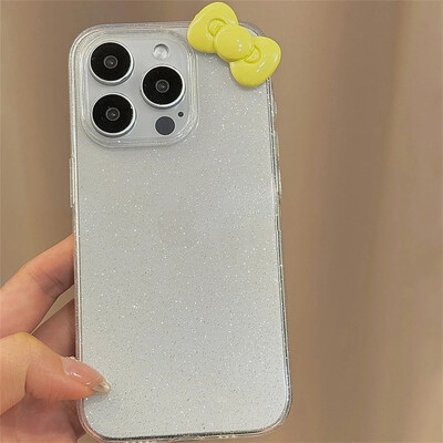 Mielas 3D Candy Color Bowknot Glitter skaidrus dėklas, skirtas iPhone 16 15 14 12 11 Pro Max 13 Mini X XR 7 8 Plus SE estetiškas minkštas dangtelis