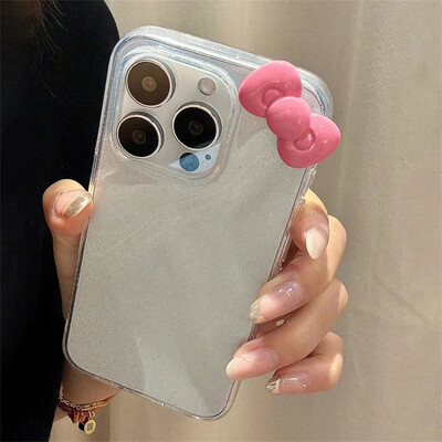 Mielas 3D Candy Color Bowknot Glitter skaidrus dėklas, skirtas iPhone 16 15 14 12 11 Pro Max 13 Mini X XR 7 8 Plus SE estetiškas minkštas dangtelis
