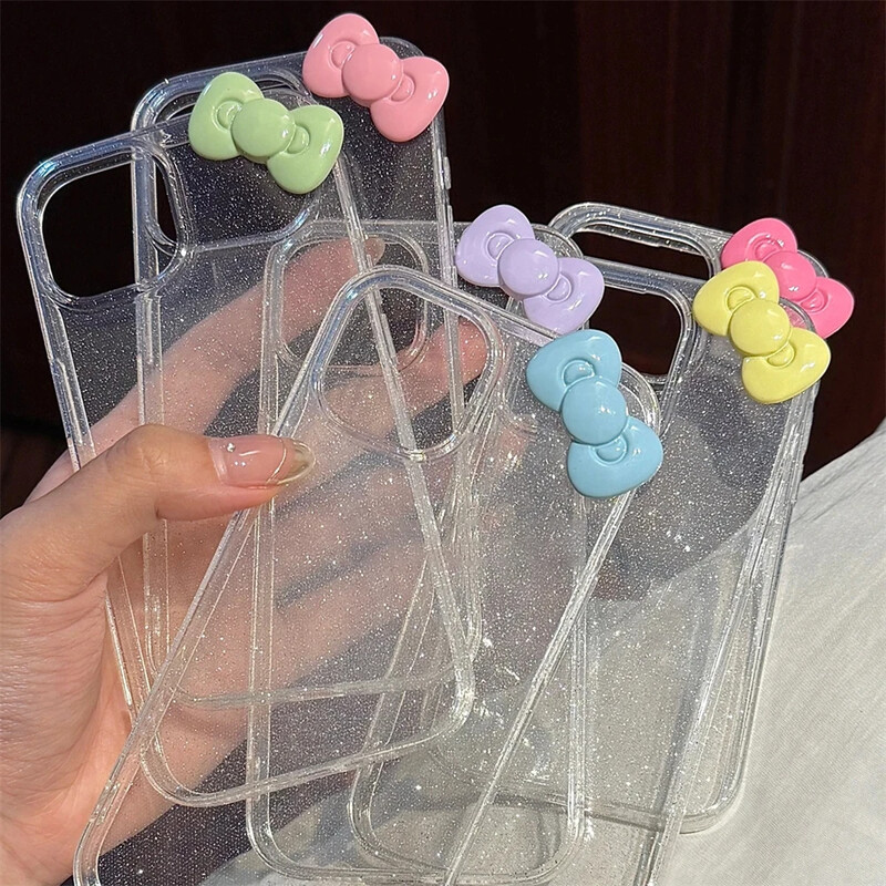 Slatka 3D prozirna prozirna mašna u boji slatkiša za iPhone 16 15 14 12 11 Pro Max 13 Mini X XR 7 8 Plus SE estetska mekana maska