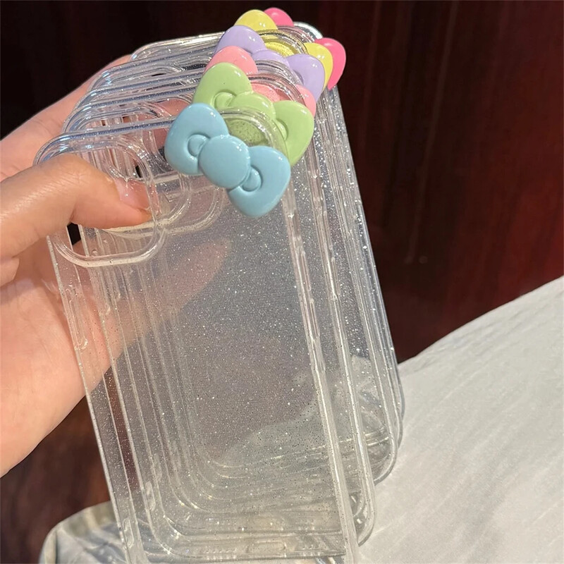 Slatka 3D prozirna prozirna mašna u boji slatkiša za iPhone 16 15 14 12 11 Pro Max 13 Mini X XR 7 8 Plus SE estetska mekana maska