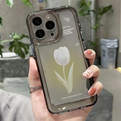 Tulip telefoniümbris iPhone'ile 13 11 12 14 15 16 Pro Max XR X XS Max 7 8 15 Plus põrutuskindel läbipaistev kate silikoonist pehme fundas
