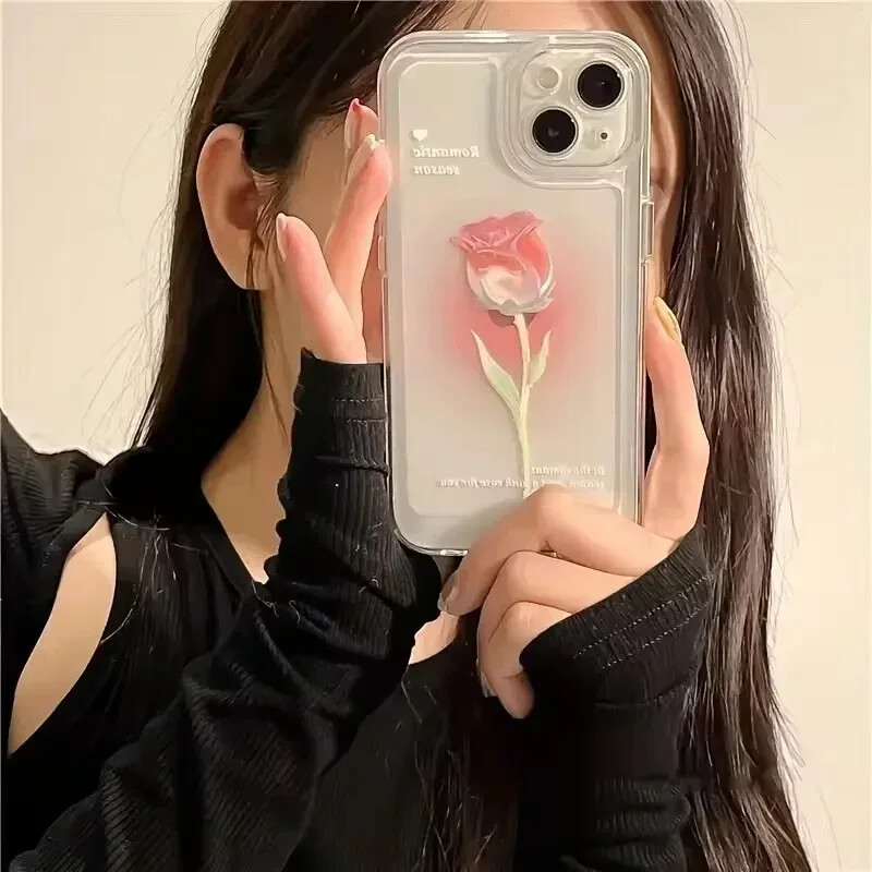 Tulip telefoniümbris iPhone'ile 13 11 12 14 15 16 Pro Max XR X XS Max 7 8 15 Plus põrutuskindel läbipaistev kate silikoonist pehme fundas