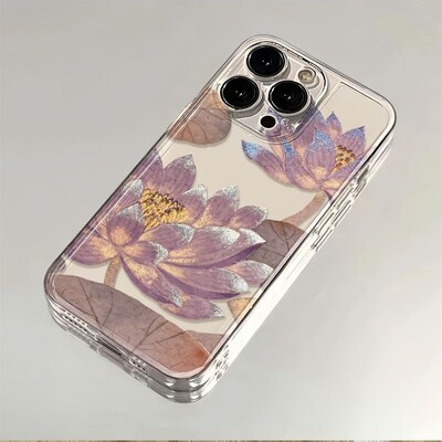 INS Purple Lotus Прозрачен мек TPU калъф за телефон за iPhone 16 15 14 13 12 11 Pro Max XR XS MAX 7 8 PLUS MINI Удароустойчив капак