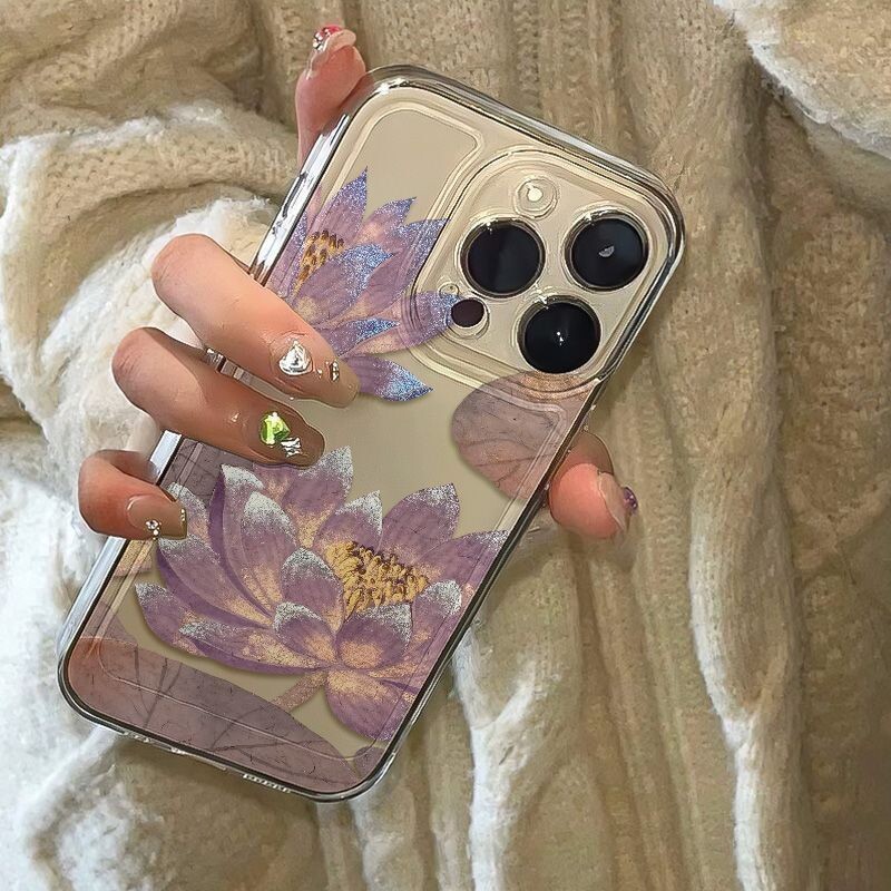 INS Purple Lotus prozirna mekana TPU telefonska torbica za iPhone 16 15 14 13 12 11 Pro Max XR XS MAX 7 8 PLUS MINI maska otporna na udarce