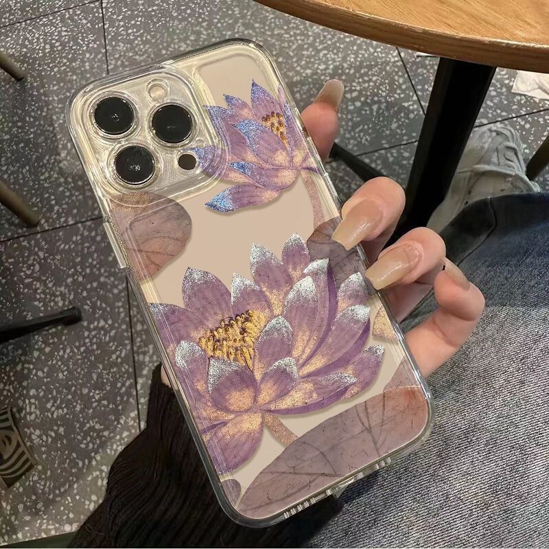 INS Purple Lotus prozirna mekana TPU telefonska torbica za iPhone 16 15 14 13 12 11 Pro Max XR XS MAX 7 8 PLUS MINI maska otporna na udarce