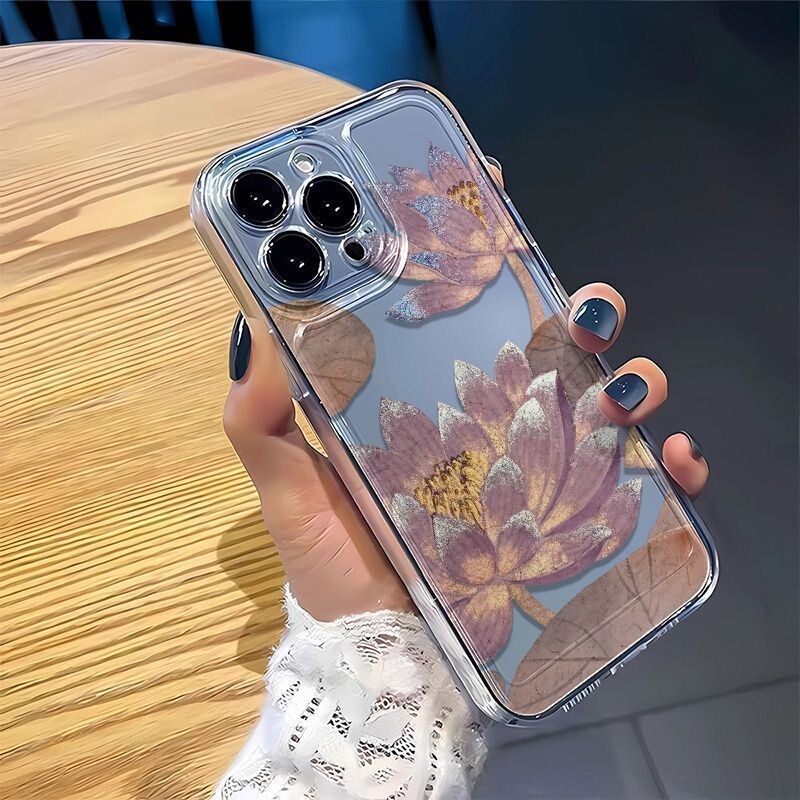 INS Purple Lotus prozirna mekana TPU telefonska torbica za iPhone 16 15 14 13 12 11 Pro Max XR XS MAX 7 8 PLUS MINI maska otporna na udarce
