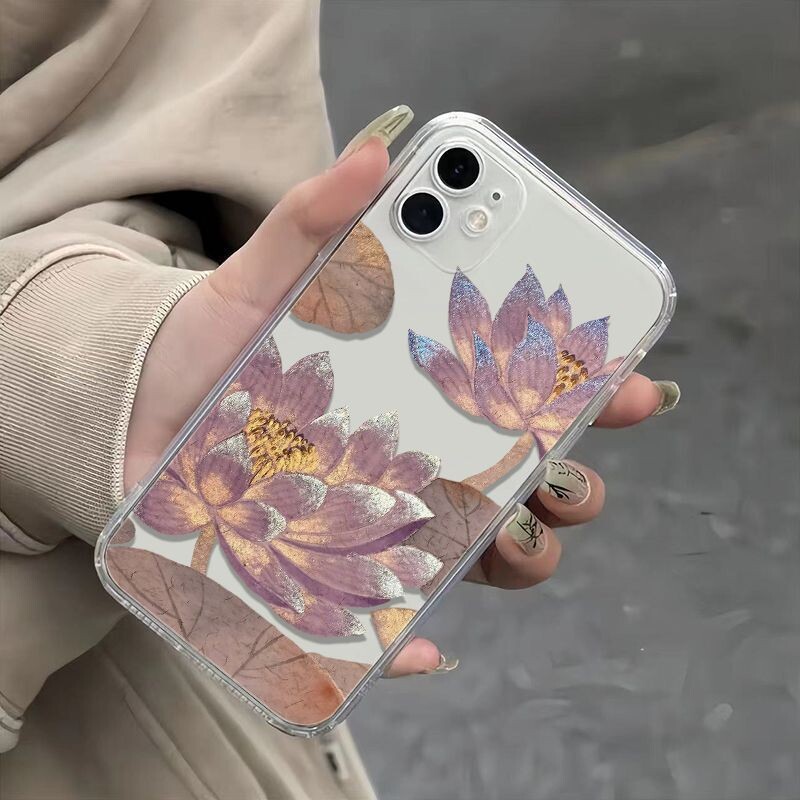 INS Purple Lotus prozirna mekana TPU telefonska torbica za iPhone 16 15 14 13 12 11 Pro Max XR XS MAX 7 8 PLUS MINI maska otporna na udarce