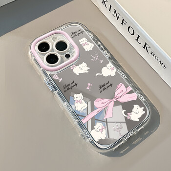 Θήκη τηλεφώνου Hollow Bow Cute Pink Cat Mirror για iPhone 16 15 14 13 12 11 Pro Max XR XS MAX 7 8 PLUS Θήκη Y2K Κάλυμμα καθρέφτη