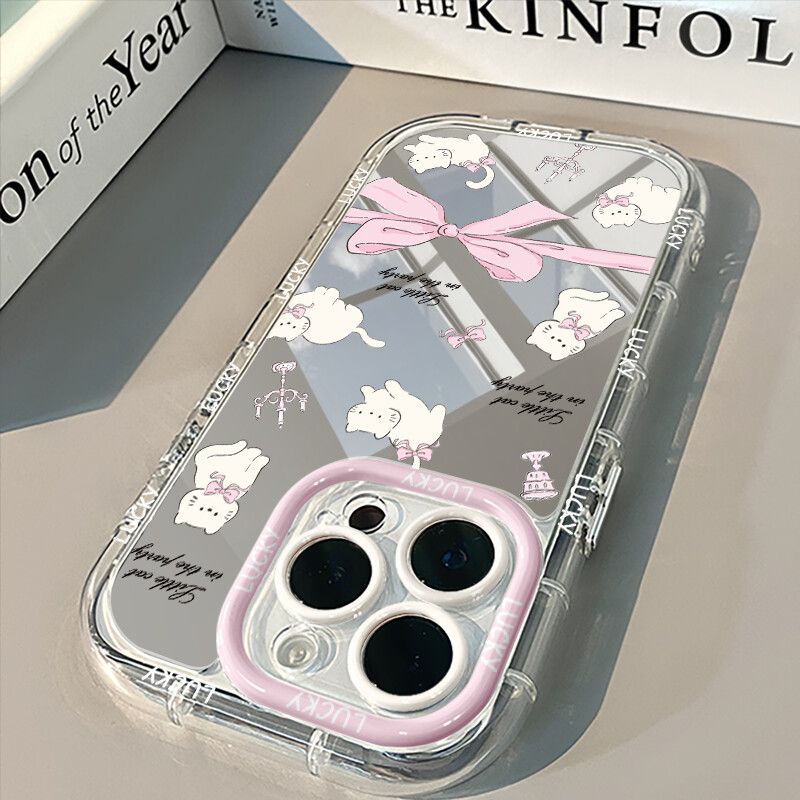 Hollow Bow Cute Pink Cat veidrodinis telefono dėklas, skirtas iPhone 16 15 14 13 12 11 Pro Max XR XS MAX 7 8 PLUS dėklas Y2K veidrodinis galinis dangtelis