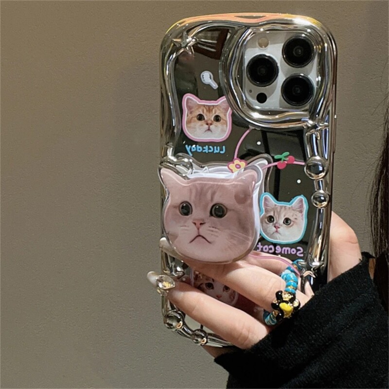 Корейски сладък 3D скоба за котка Мек калъф със звездно покритие за IPhone 16 15 14 13 12 11 Pro Max X XS XR Прекрасно коте удароустойчиво покритие