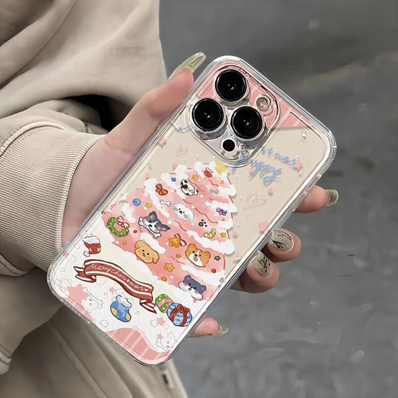 Калъф за телефон Cute Dog Christmas Tree за iPhone 16 15 14 13 12 11 Pro Max XR XS MAX 7 8 PLUS MINI Y2K Удароустойчиви капаци против падане