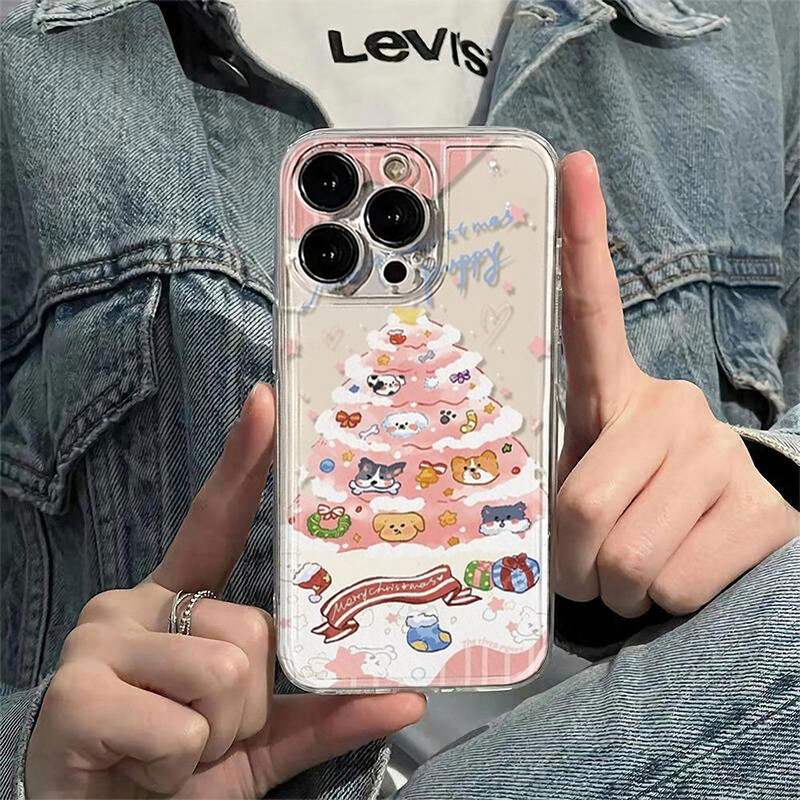 Калъф за телефон Cute Dog Christmas Tree за iPhone 16 15 14 13 12 11 Pro Max XR XS MAX 7 8 PLUS MINI Y2K Удароустойчиви капаци против падане