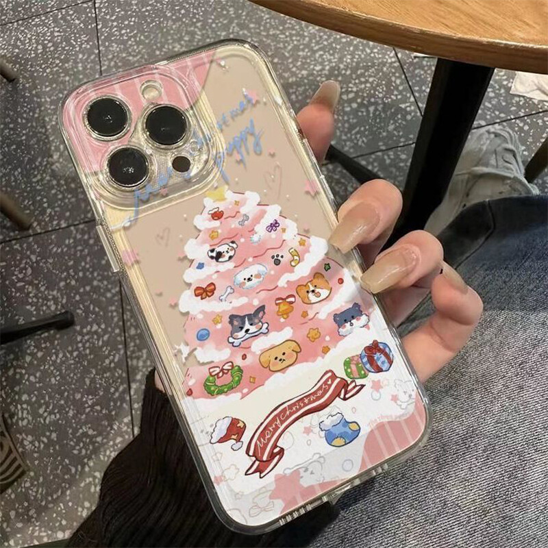 Калъф за телефон Cute Dog Christmas Tree за iPhone 16 15 14 13 12 11 Pro Max XR XS MAX 7 8 PLUS MINI Y2K Удароустойчиви капаци против падане