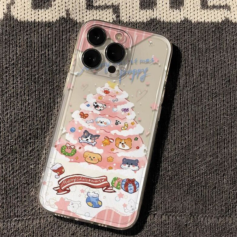Калъф за телефон Cute Dog Christmas Tree за iPhone 16 15 14 13 12 11 Pro Max XR XS MAX 7 8 PLUS MINI Y2K Удароустойчиви капаци против падане