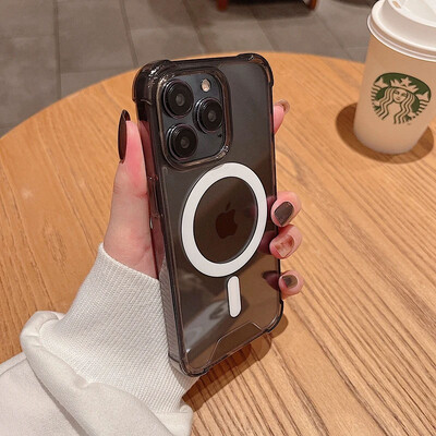 Луксозно магнитно безжично зареждане за калъф Magsafe за iPhone 16 15 14 13 12 11 Pro Max Plus Удароустойчив прозрачен капак за броня ﻿