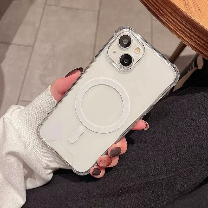 Луксозно магнитно безжично зареждане за калъф Magsafe за iPhone 16 15 14 13 12 11 Pro Max Plus Удароустойчив прозрачен капак за броня ﻿