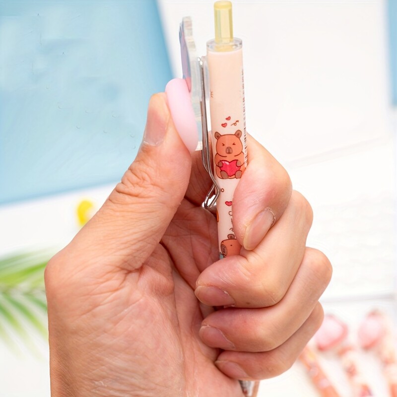 2 pixuri cu gel capibara, cu jucării de decompresie noutate, pix cu cerneală neagră cu uscare rapidă, potrivit pentru studiu și birou