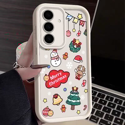 Priecīgus Ziemassvētkus karikatūru raksta futrālis Samsung Galaxy A55 A54 A53 A52 A14 A16 A35 A34 A25 A15 5G mīksts TPU silikona tālruņa vāciņš