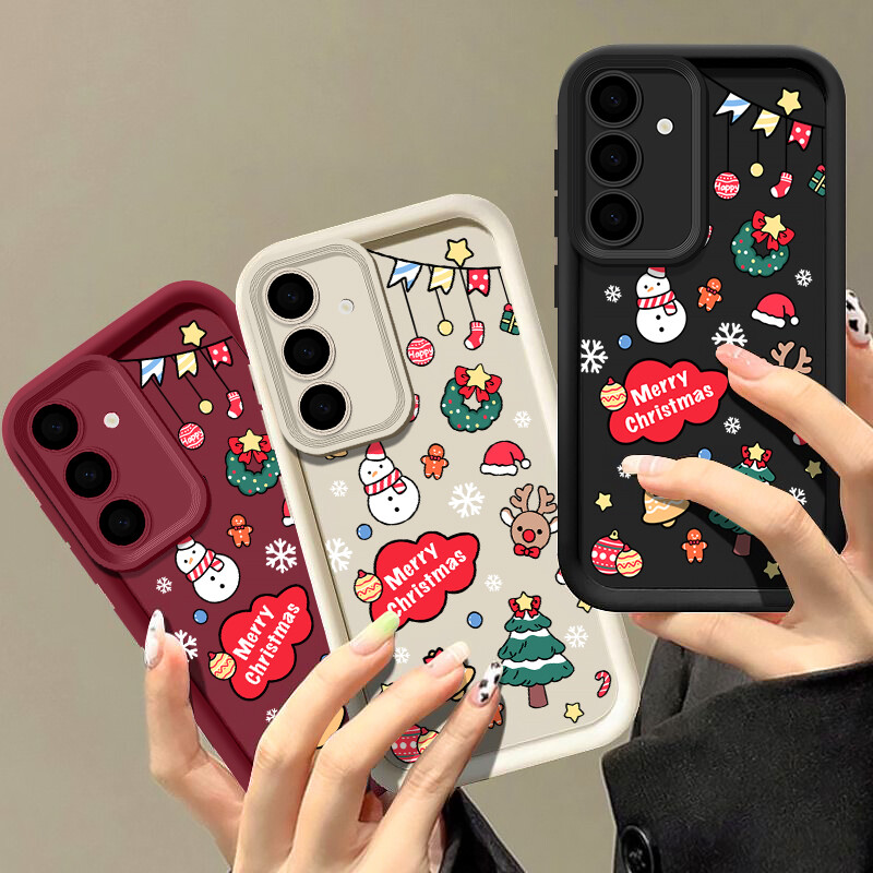 Priecīgus Ziemassvētkus karikatūru raksta futrālis Samsung Galaxy A55 A54 A53 A52 A14 A16 A35 A34 A25 A15 5G mīksts TPU silikona tālruņa vāciņš