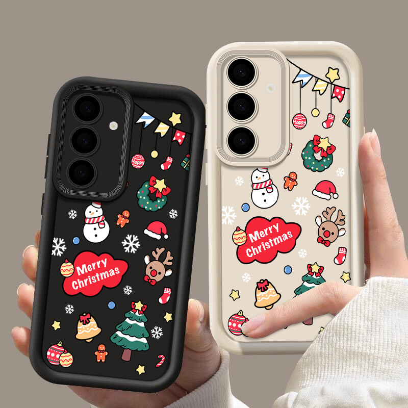 Priecīgus Ziemassvētkus karikatūru raksta futrālis Samsung Galaxy A55 A54 A53 A52 A14 A16 A35 A34 A25 A15 5G mīksts TPU silikona tālruņa vāciņš