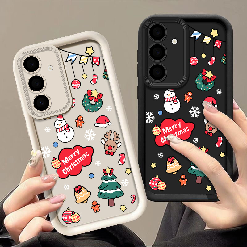Priecīgus Ziemassvētkus karikatūru raksta futrālis Samsung Galaxy A55 A54 A53 A52 A14 A16 A35 A34 A25 A15 5G mīksts TPU silikona tālruņa vāciņš