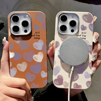 Love Heart Pattern Magnetic For MagSafe Δερμάτινη θήκη τηλεφώνου για iPhone 16 15 Pro Max 13 12 Pro 11 14 Απαλό κάλυμμα TPU