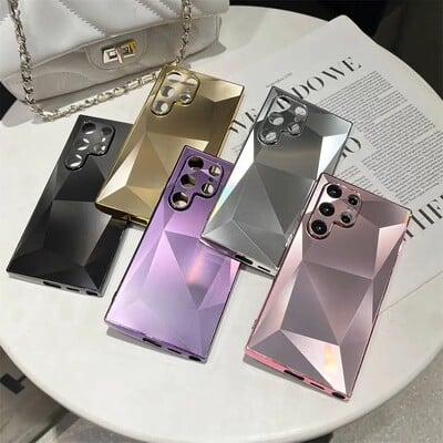 Pattern Matte Skin Luxury Plating 3D Diamond Touch Case за Samsung Galaxy S22 S23 S24 Ултра удароустойчив TPU+PC капак S24 Plus