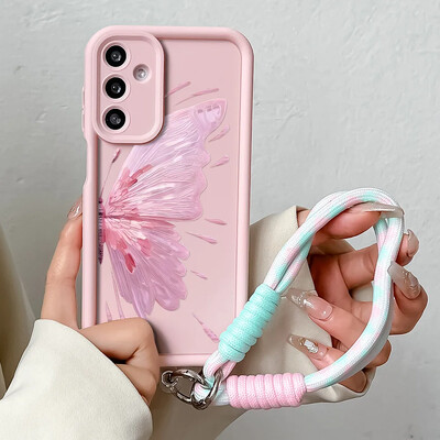 Θήκη τηλεφώνου με κορδόνι καρπού για Samsung A54 34 24 14 55 35 25 73 53 33 23 71 51 31 21 72 52 32 22 13 12 Pink Butterfly Cover