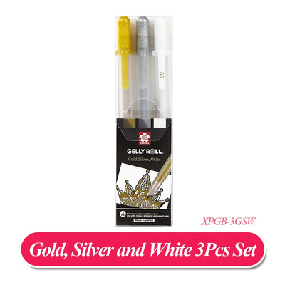 Sakura 3vnt rinkinys Gelly Roll Classic Highlight Pen gelio rašalo rašikliai Ryškiai baltas rašiklis Sketch Marker Auksinis sidabrinis paryškinimas