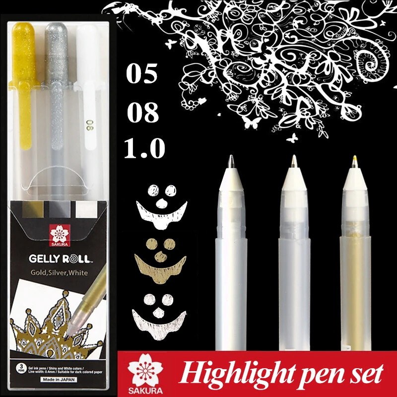 Sakura set od 3 komada Gelly Roll Classic Highlight Pen Gel Ink Olovke Bright White Pen Sketch Marker Golden Srebrni Highlighting