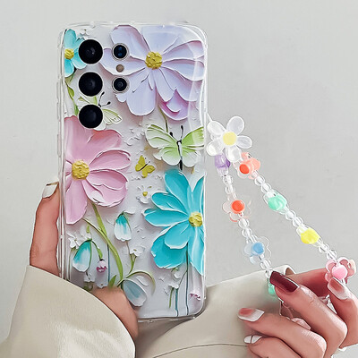 Калъф за телефон Wrst Chain за Samsung S24 S23 S22 S21 S20 FE Plus Ultra A10S 20S 11 02 03 04 05S Калъф с цвете Меко TPU покритие