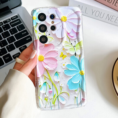 Калъф за телефон Wrst Chain за Samsung S24 S23 S22 S21 S20 FE Plus Ultra A10S 20S 11 02 03 04 05S Калъф с цвете Меко TPU покритие