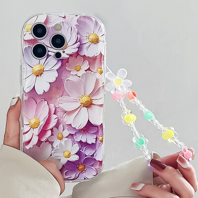 Калъф за телефон Wrst Chain за Samsung S24 S23 S22 S21 S20 FE Plus Ultra A10S 20S 11 02 03 04 05S Калъф с цвете Меко TPU покритие