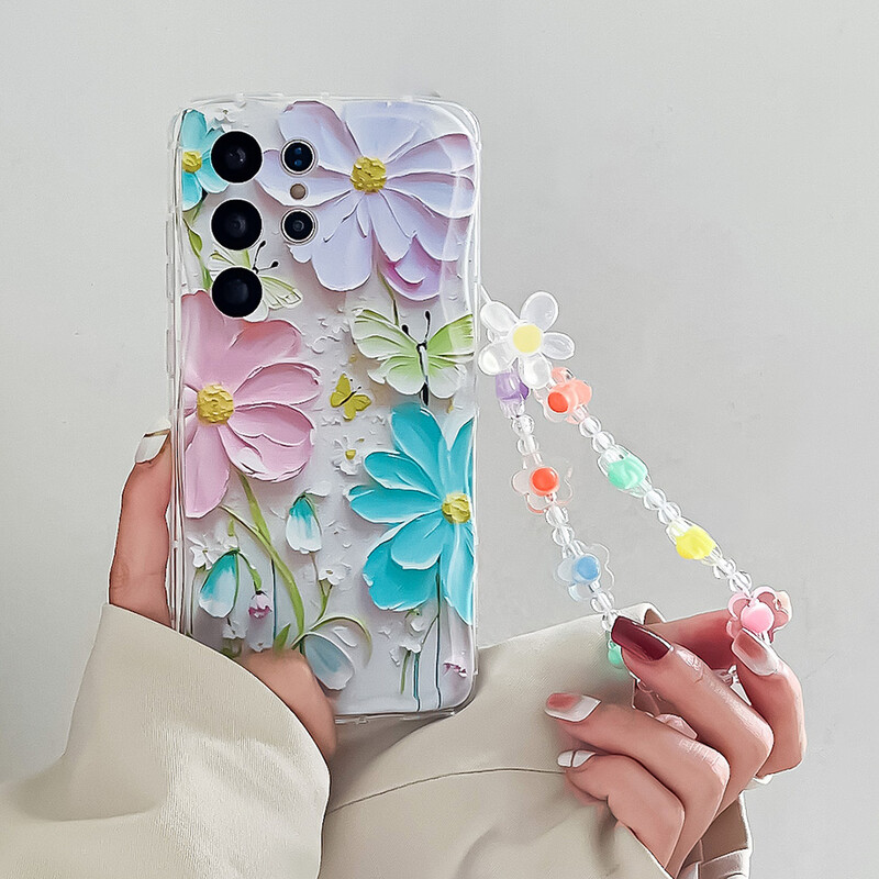 Калъф за телефон Wrst Chain за Samsung S24 S23 S22 S21 S20 FE Plus Ultra A10S 20S 11 02 03 04 05S Калъф с цвете Меко TPU покритие