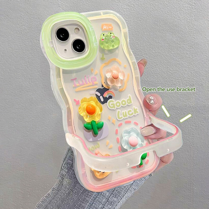 Cvjetna narukvica, lanac, držač za telefon, torbica za iPhone 15 14 13 12 11 Pro Max XS Max XR 3D žaba, zec, nosač, držač, poklopac postolja