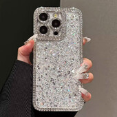 Prabangus „Bling Glitter“ deimantinis dėklas, skirtas „iPhone 16 15 14 13 12 11 Pro Max Plus“, blizgus, galvanizuotas, smūgiams atsparus buferio telefono dangtelis