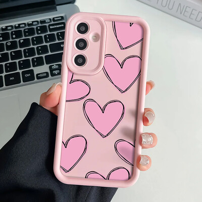 Калъф с каишка за закачане на китката с верижка за Samsung S24 S23 S22 S21 Plus Ultra S20 FE A50 A05 A10 11 03 04 30 20 Капак за ремък с любовно сърце